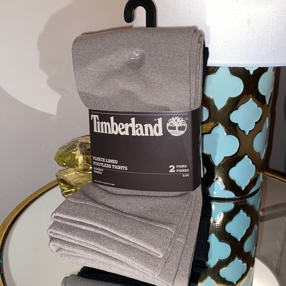 Timberland 2 Pack Fleece Lined Footless Tights. Taupe & Black. Size…